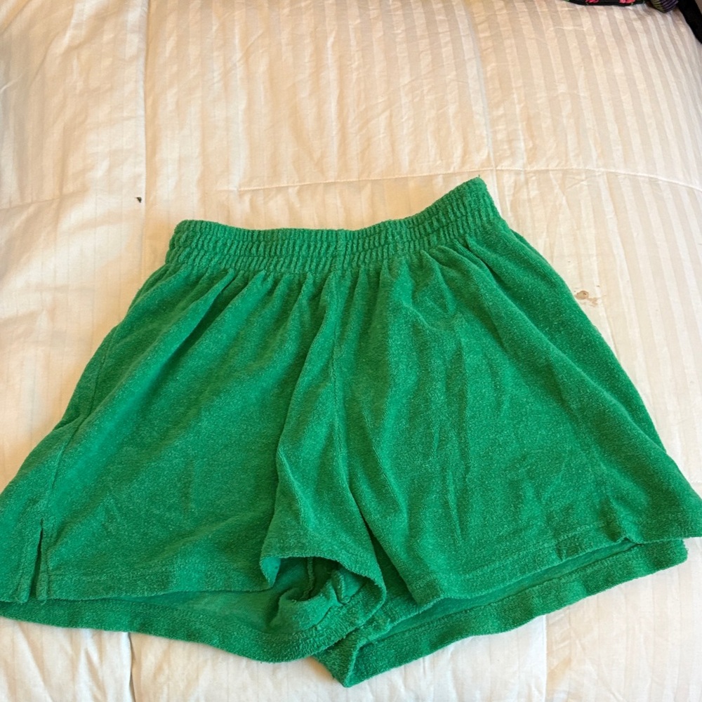 Nasty Gal Green Terry Cloth Athletic Shorts